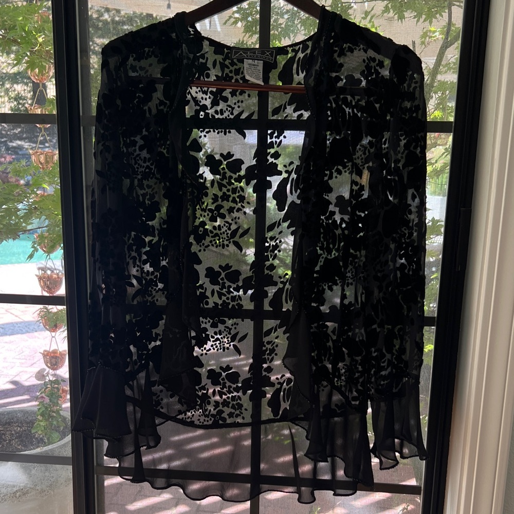 Nordstrom Black Sheer Floral Top